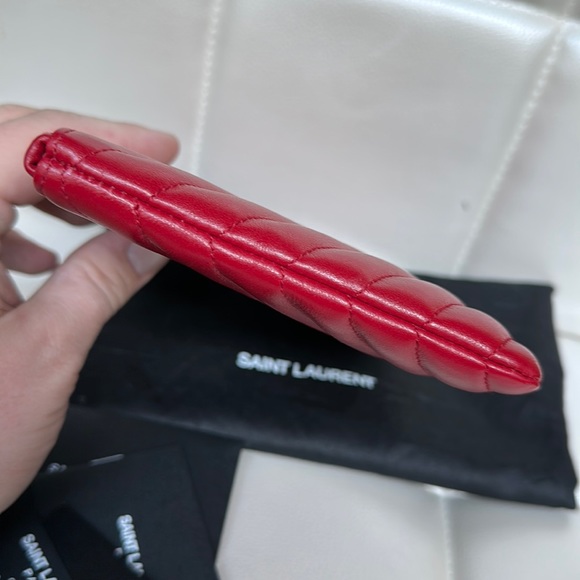 Saint Laurent Red Calfskin Matelasse Chevron Monogram pouch clutch bag - Picture 5 of 13